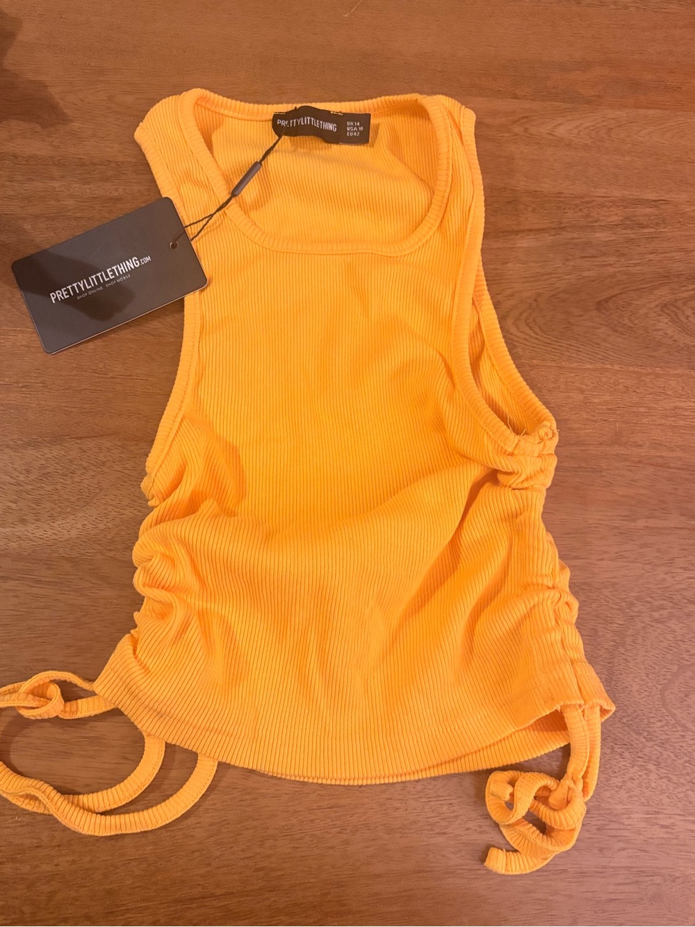 PrettyLittleThing Bright Orange Ribbed Side-Tie Tank